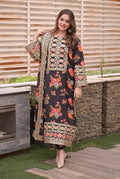 3Pcs Multi Thread Floral Embroidery With Patch Sequence Work On Sleeves,Border Shirt With Printed Trouser And Duppatta