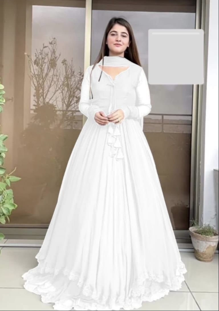 New 3pc Two Layer Border chiffon Front & Back Lace work Long Flare Maxi Collection