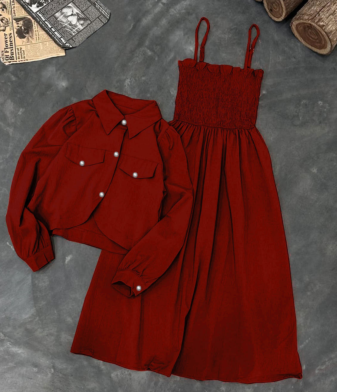 Kaaj Button Coati With Gazzer Romper Frock Style