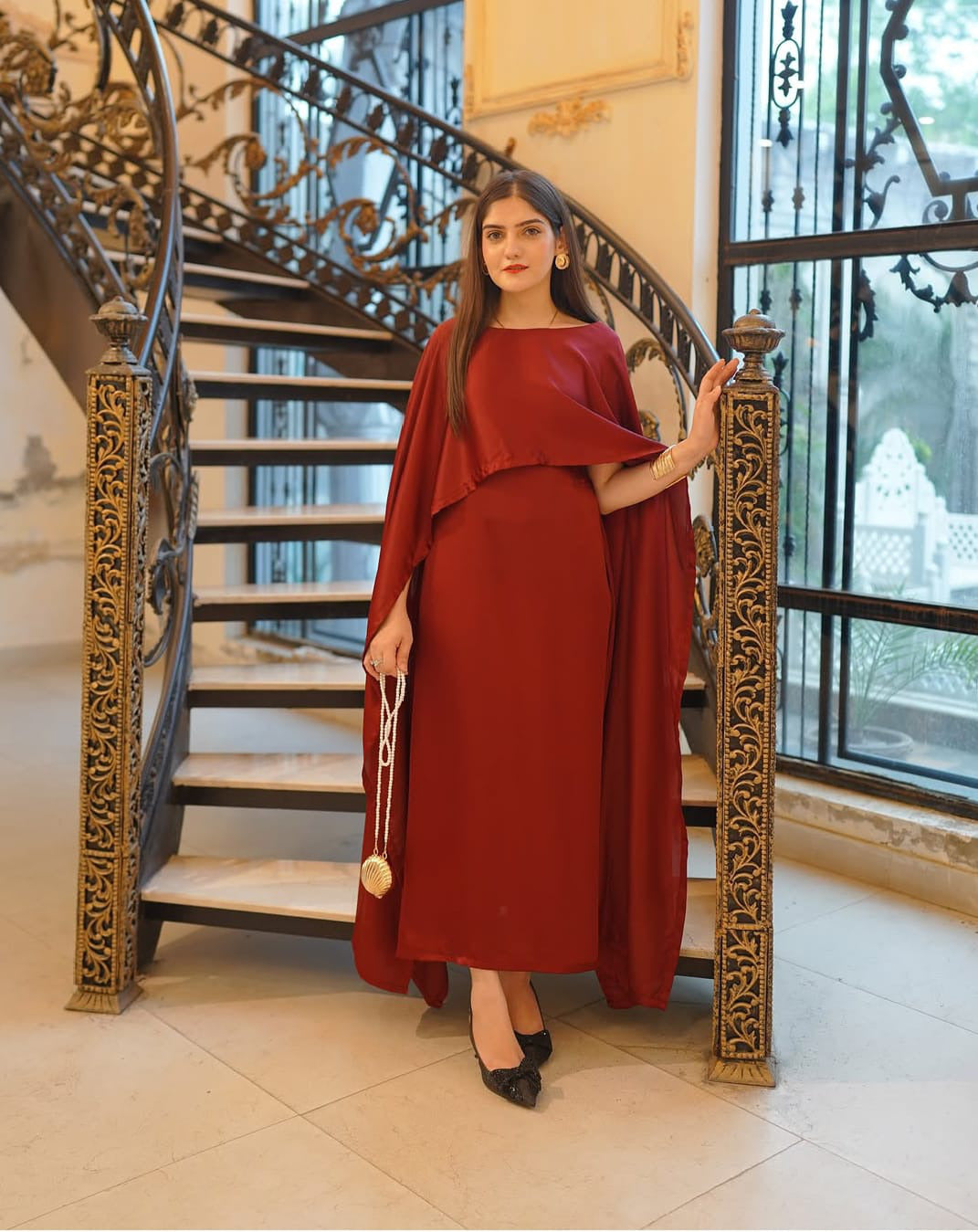 Cap Shawl with long body fitted Maxi 2pcs